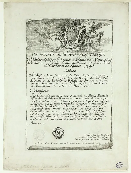 Framed Print : Title Page, from Caravanne du Sultan à la Mecque, 1748. Creator: Joseph-Marie Vien the Elder Framed Print : Title Page, from Caravanne du Sultan à la Mecque, 1748. Creator: Joseph-Marie Vien the Elder