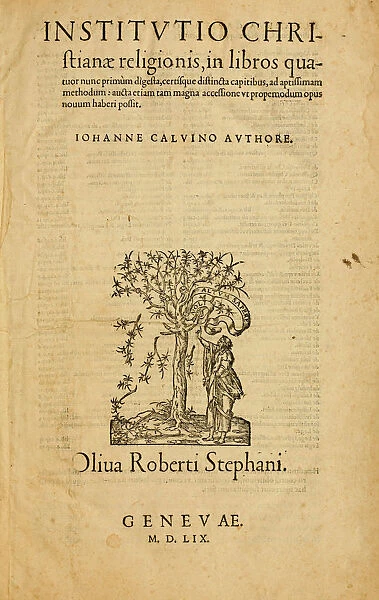 Title page of the fourth edition of the Institutio Christianae Religionis by John Calvin, 1559