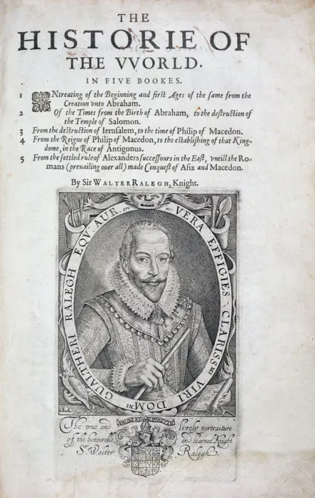 Framed Print : Title page from The Historie of the World by Sir Walter Raleigh, 17th century. Artist Framed Print : Title page from The Historie of the World by Sir Walter Raleigh, 17th century. Artist