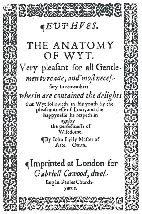 Framed Print : Title-Page of John Lylys Euphues or The Anatomy of Wit, First Edition, 1579, (1942) Framed Print : Title-Page of John Lylys Euphues or The Anatomy of Wit, First Edition, 1579, (1942)
