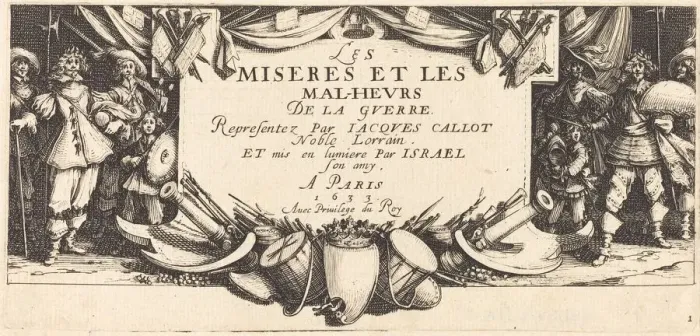 Framed Print : Title Page for The Large Miseries of War, c. 1633. Creator: Jacques Callot Framed Print : Title Page for The Large Miseries of War, c. 1633. Creator: Jacques Callot