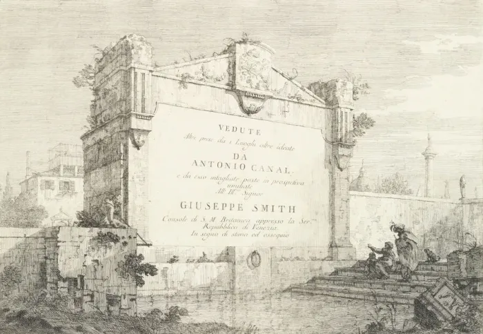 Framed Print : Title page with a large wall of a classical ruin, with a figure seated at right pointin Framed Print : Title page with a large wall of a classical ruin, with a figure seated at right pointin