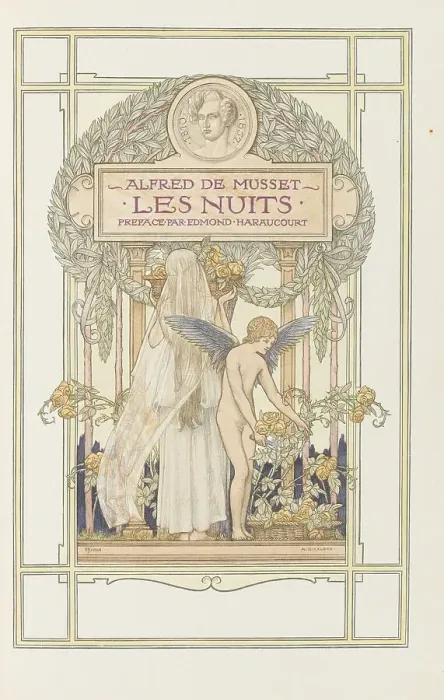 Framed Print : Title page Les Nuits by Alfred de Musset, 1911. Creator: Giraldon, Adolphe (1855-1933). Title page Les Nuits by Alfred de Musset, 1911. Creator: Giraldon, Adolphe (1855-1933)