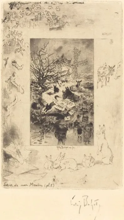 Framed Print : Title Page for Lettres de Mon Moulin, c. 1885. Creator: Felix Hilaire Buhot Framed Print : Title Page for Lettres de Mon Moulin, c. 1885. Creator: Felix Hilaire Buhot