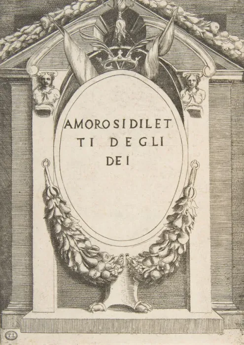 Framed Print : Title page to The Loves of the Gods, 1531-60. Creator: Giulio Bonasone Framed Print : Title page to The Loves of the Gods, 1531-60. Creator: Giulio Bonasone