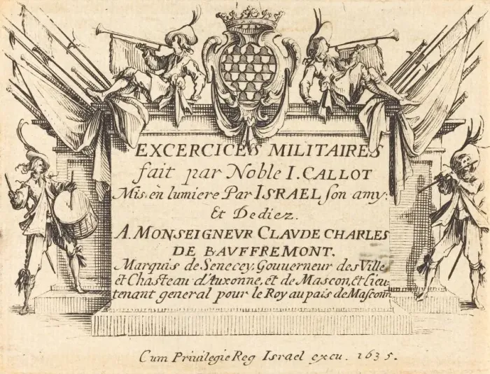 Framed Print : Title Page for The Military Exercises, 1634 / 1635. Creator: Jacques Callot Framed Print : Title Page for The Military Exercises, 1634 / 1635. Creator: Jacques Callot