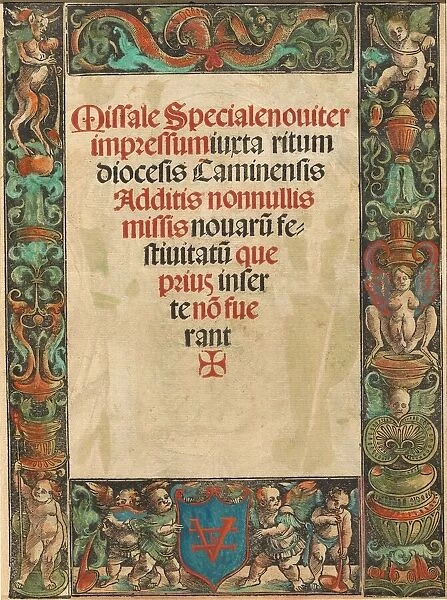 Title Page for a Missal, with Satyr and Putti Border [verso], c. 1511. Creator: Urs Graf