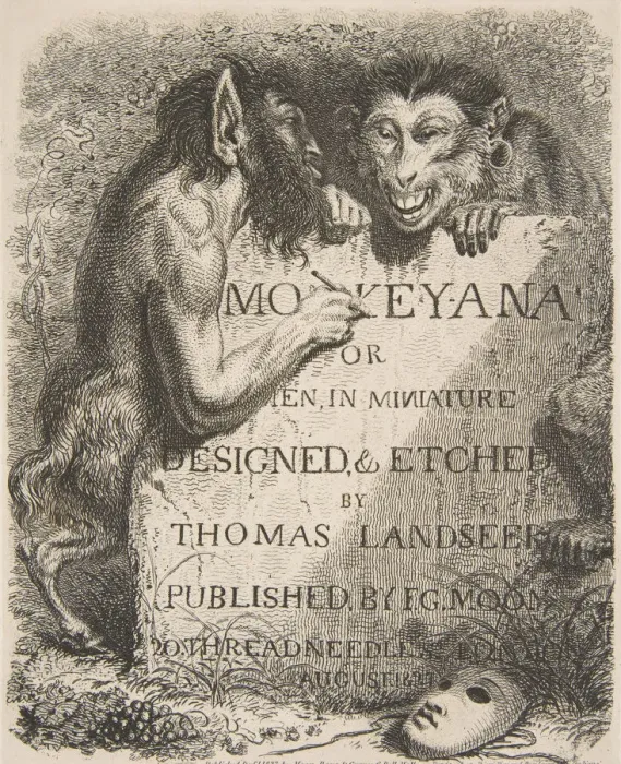 Framed Print : Title Page, from Monkey-ana, or Men in Miniature, 1827. 1827. Creator: Thomas Landseer Framed Print : Title Page, from Monkey-ana, or Men in Miniature, 1827. 1827. Creator: Thomas Landseer