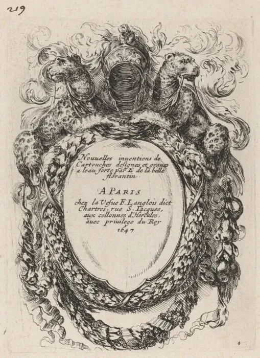 Framed Print : Title Page for Nouvelles inventions de Cartouches, 1647 Framed Print : Title Page for Nouvelles inventions de Cartouches, 1647