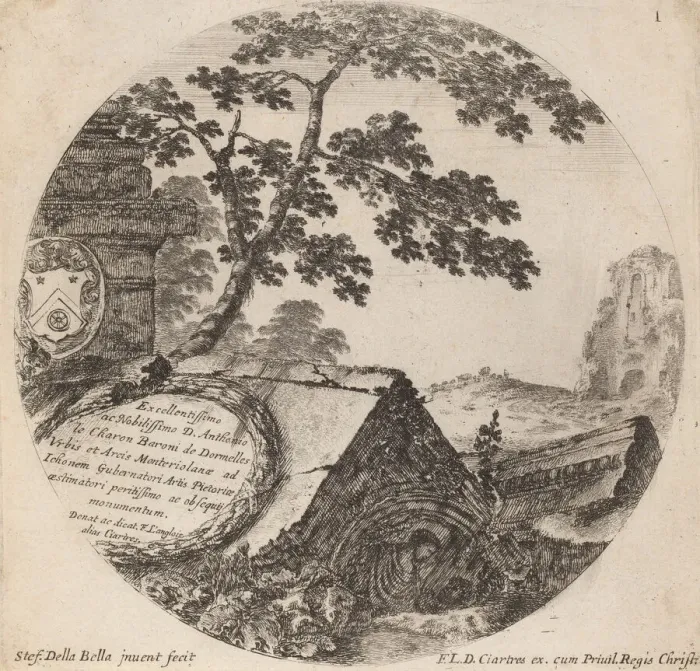 Framed Print : Title Page for Paysages et ruines de Rome, 1646. Creator: Stefano della Bella Framed Print : Title Page for Paysages et ruines de Rome, 1646. Creator: Stefano della Bella