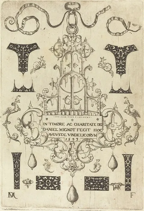 Framed Print : Title Page: Pendant, Surrounded by Eight Small Studs, 1593. Creator: Daniel Mignot Framed Print : Title Page: Pendant, Surrounded by Eight Small Studs, 1593. Creator: Daniel Mignot