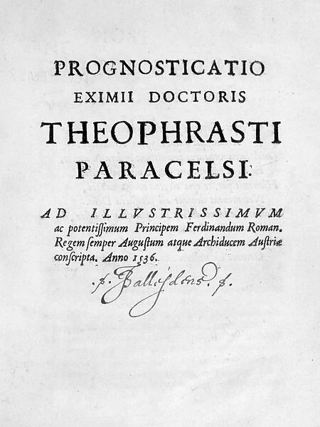 Title page of Prognosticatio Eximii Doctoris Paracelsi, 1536. Artist: Theophrastus Bombastus von Hohenheim Paracelsus
