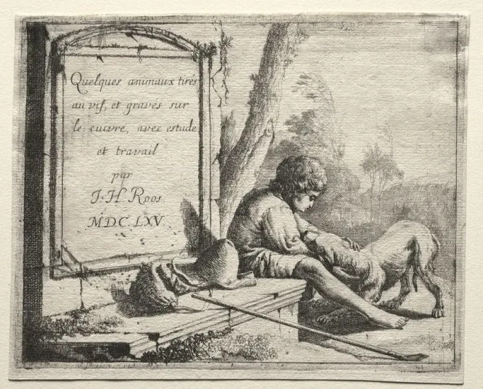 Framed Print : Title Page: Shepherd Petting his Dog, 1665. Creator: Johann Heinrich Roos (German, 1631-1685) Framed Print : Title Page: Shepherd Petting his Dog, 1665. Creator: Johann Heinrich Roos (German, 1631-1685)