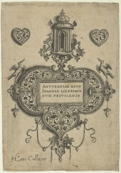Framed Print : Title Plate, from Pendant Designs with Architectural Elements and Vegetal-Arabesque... before 1573. Creator: Jan Collaert I Framed Print : Title Plate, from Pendant Designs with Architectural Elements and Vegetal-Arabesque... before 1573. Creator: Jan Collaert I