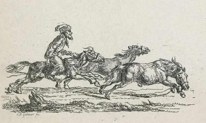 Framed Print : No title - (Rider chasing two horses), 1792-1831. Creator: Christian David Gebauer Framed Print : No title - (Rider chasing two horses), 1792-1831. Creator: Christian David Gebauer