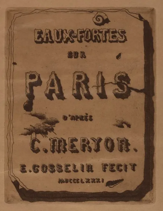 Framed Print : Titre des Eaux-fortes sur Paris: Cover, 1871. Creator: Edmond Gosselin (French) Framed Print : Titre des Eaux-fortes sur Paris: Cover, 1871. Creator: Edmond Gosselin (French)