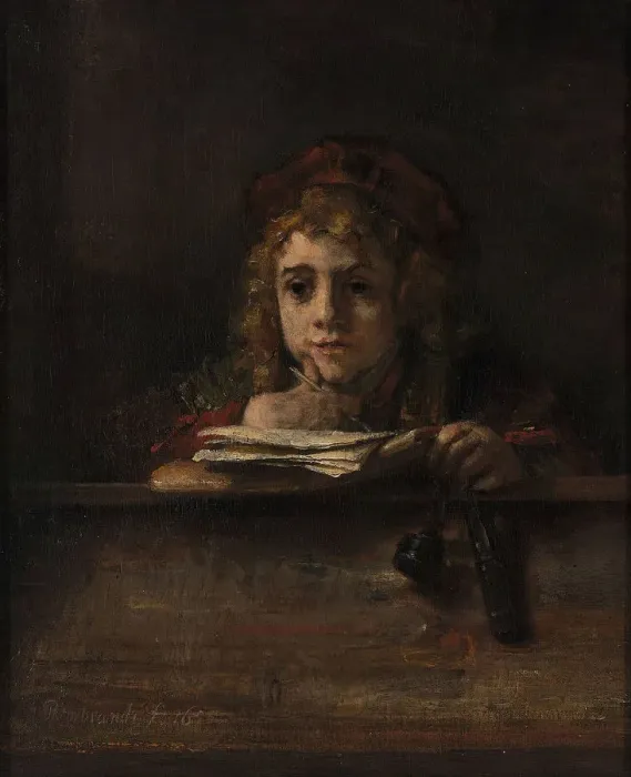 Framed Print : Titus at his desk, 1655. Artist: Rembrandt van Rhijn (1606-1669) Framed Print : Titus at his desk, 1655. Artist: Rembrandt van Rhijn (1606-1669)