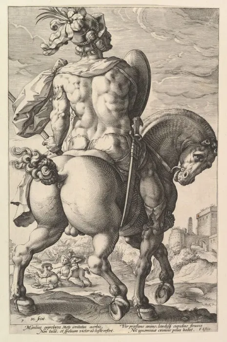Framed Print : Titus Manlius, from the series The Roman Heroes, 1586. Creator: Hendrik Goltzius Framed Print : Titus Manlius, from the series The Roman Heroes, 1586. Creator: Hendrik Goltzius