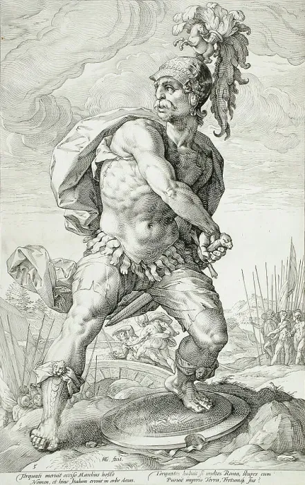 Framed Print : Titus Manlius Torquatos, 1586. Creator: Hendrik Goltzius Framed Print : Titus Manlius Torquatos, 1586. Creator: Hendrik Goltzius