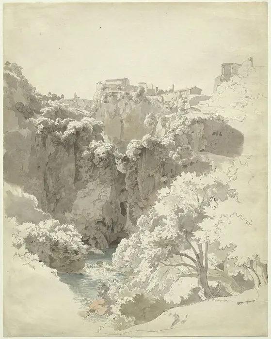 Framed Print : Tivoli and the Temple of the Sibyl Above the Aniene Gorge, 1824. Creator: Carl Wagner Framed Print : Tivoli and the Temple of the Sibyl Above the Aniene Gorge, 1824. Creator: Carl Wagner