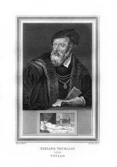 Framed Print : Tiziano Vecelli (Titian), Italian High Renaissance painter, (1825). Artist: John Corner Framed Print : Tiziano Vecelli (Titian), Italian High Renaissance painter, (1825). Artist: John Corner