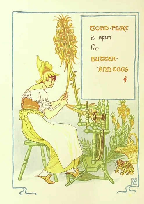 Framed Print : Toad-flax is spun for Butter-And-Eggs, 1899. Creator: Walter Crane Framed Print : Toad-flax is spun for Butter-And-Eggs, 1899. Creator: Walter Crane