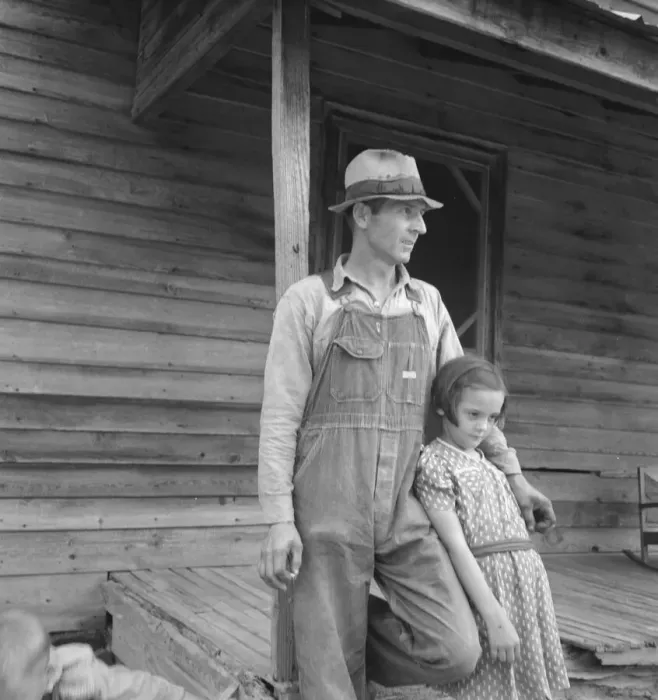 Framed Print : Tobacco sharecropper with his oldest daughter, Person County, North Carolina, 1939. Creator: Dorothea Lange Framed Print : Tobacco sharecropper with his oldest daughter, Person County, North Carolina, 1939. Creator: Dorothea Lange