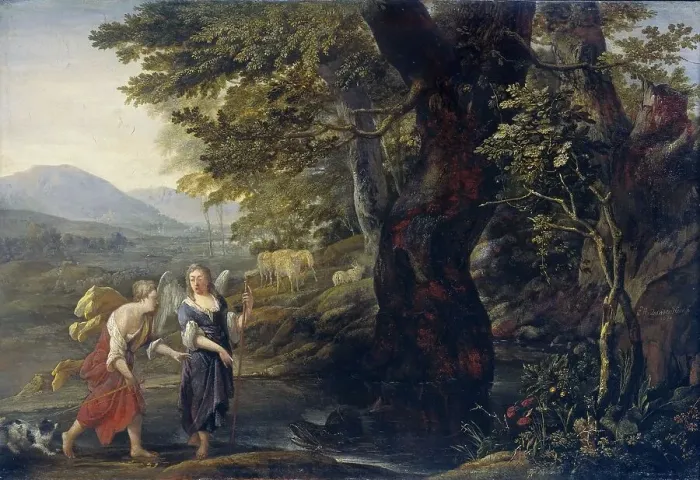 Framed Print : Tobias and the angel, 1690. Creator: Eglon Hendrik van der Neer Framed Print : Tobias and the angel, 1690. Creator: Eglon Hendrik van der Neer