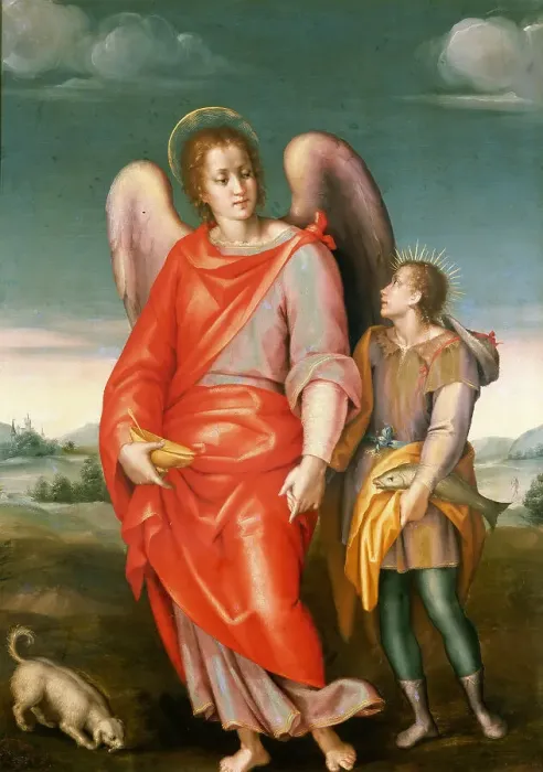 Framed Print : Tobias and the Angel, ca 1545. Creator: Foschi, Pier Francesco di Jacopo (1502-1567) Framed Print : Tobias and the Angel, ca 1545. Creator: Foschi, Pier Francesco di Jacopo (1502-1567)