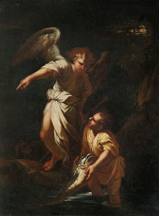 Framed Print : Tobias and the Angel. Creator: Rosa, Salvatore (1615-1673) Framed Print : Tobias and the Angel. Creator: Rosa, Salvatore (1615-1673)