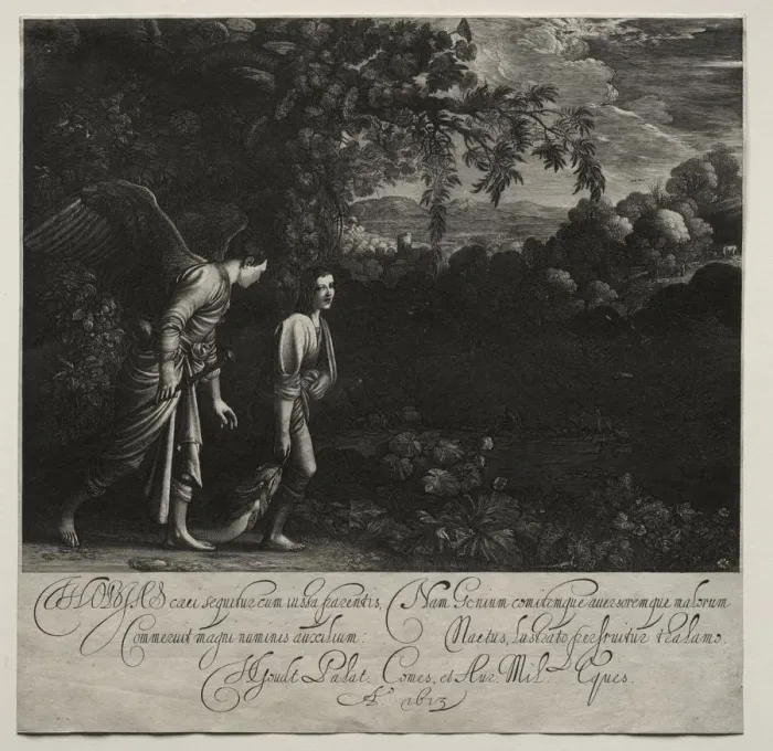 Framed Print : Tobias and the Angel (large plate). Creator: Hendrik Goudt (Dutch, 1585-1630) Framed Print : Tobias and the Angel (large plate). Creator: Hendrik Goudt (Dutch, 1585-1630)