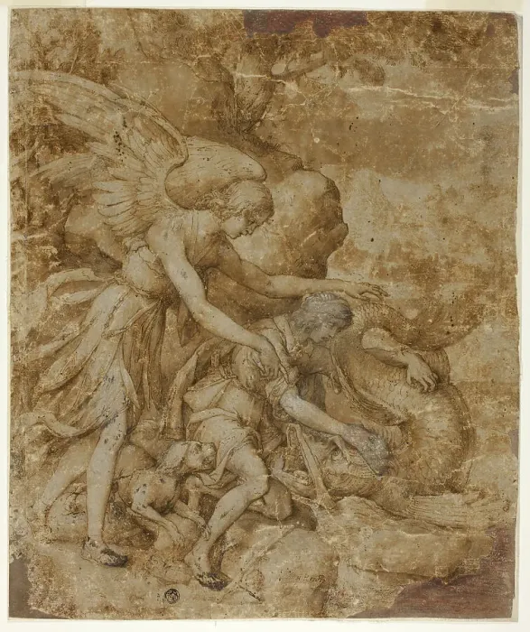 Framed Print : Tobias and the Angel Raphael, c.1605. Creator: Jacopo Ligozzi Framed Print : Tobias and the Angel Raphael, c.1605. Creator: Jacopo Ligozzi
