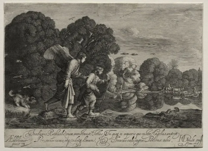 Framed Print : Tobias and the Angel (small plate). Creator: Hendrik Goudt (Dutch, 1585-1630) Framed Print : Tobias and the Angel (small plate). Creator: Hendrik Goudt (Dutch, 1585-1630)