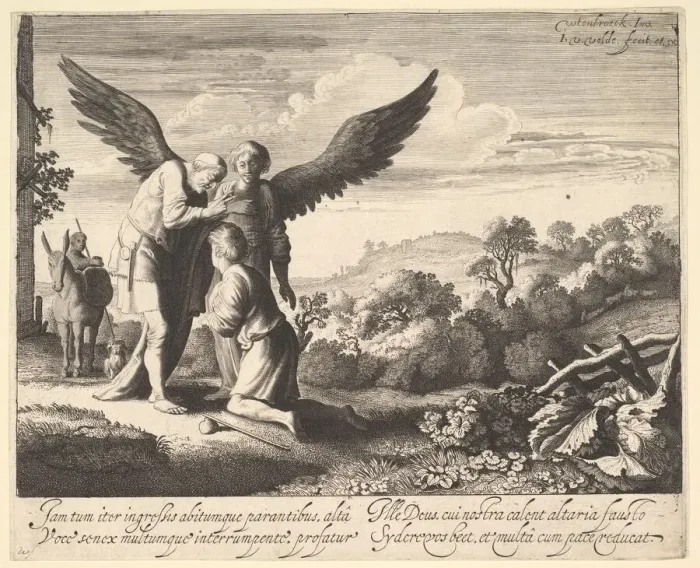Framed Print : Tobias Blessed by Blind Tobit, 1620-41. Creator: Jan van de Velde II Framed Print : Tobias Blessed by Blind Tobit, 1620-41. Creator: Jan van de Velde II