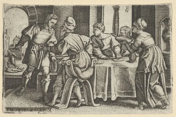 Framed Print : Tobias Leaving the Table, from The Story of Tobias, 1543. Creator: Georg Pencz Framed Print : Tobias Leaving the Table, from The Story of Tobias, 1543. Creator: Georg Pencz
