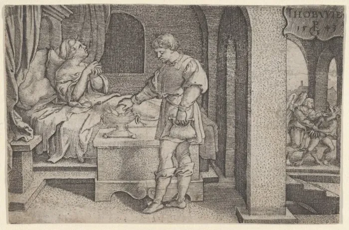 Framed Print : Tobiolus Makes a Propitiatory Sacrifice, from The Story of Tobias, 1543 Framed Print : Tobiolus Makes a Propitiatory Sacrifice, from The Story of Tobias, 1543