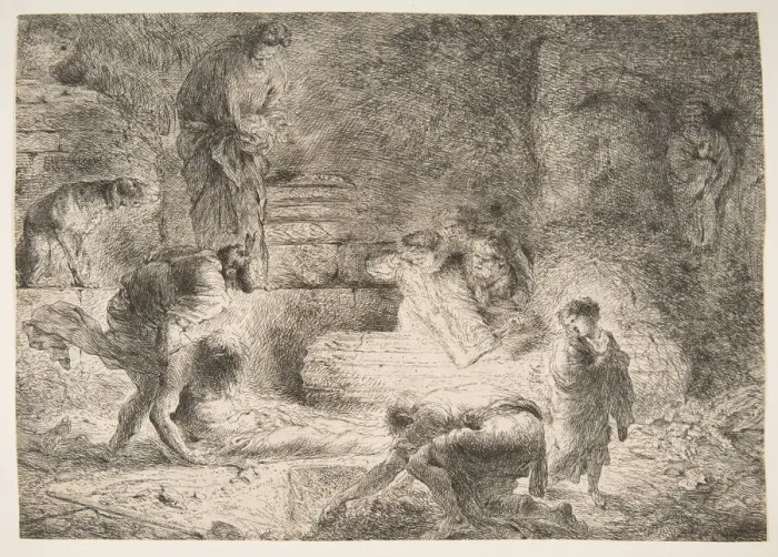 Framed Print : Tobit burying the Dead, ca. 1647-51. Creator: Giovanni Benedetto Castiglione Framed Print : Tobit burying the Dead, ca. 1647-51. Creator: Giovanni Benedetto Castiglione