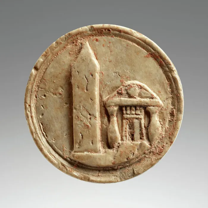 Framed Print : Token with an Egyptian Obelisk and a Temple, early 1st century A.D. Creator: Unknown Framed Print : Token with an Egyptian Obelisk and a Temple, early 1st century A.D. Creator: Unknown