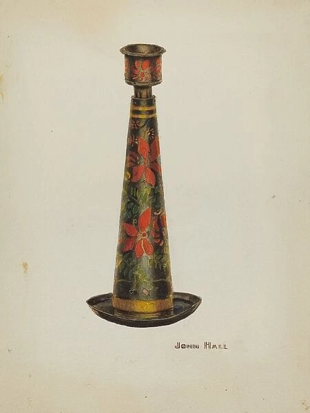 Toleware Candlestick, 1935  /  1942. Creator: John Hall
