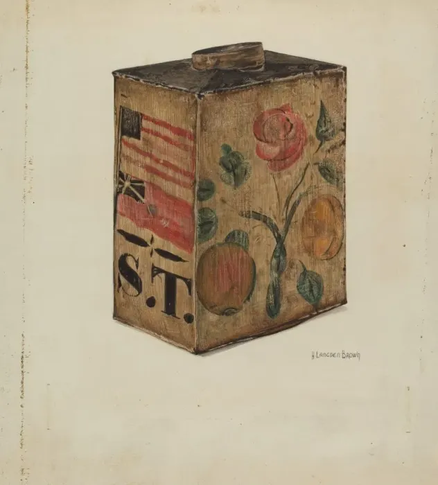Framed Print : Toleware Canteen, c. 1938. Creator: H. Langden Brown Framed Print : Toleware Canteen, c. 1938. Creator: H. Langden Brown