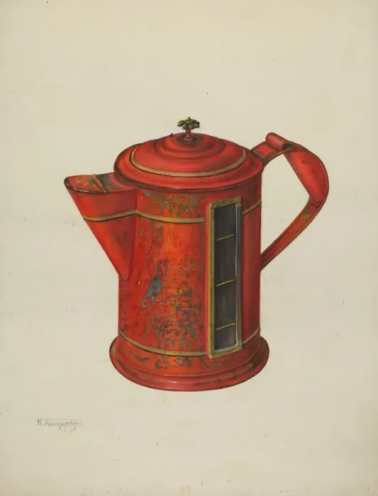 Framed Print : Toleware Coffee Pot, 1935 / 1942. Creator: Nicholas Acampora Framed Print : Toleware Coffee Pot, 1935 / 1942. Creator: Nicholas Acampora