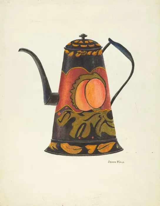 Framed Print : Toleware Coffee Pot, 1935 / 1942. Creator: John Hall Framed Print : Toleware Coffee Pot, 1935 / 1942. Creator: John Hall