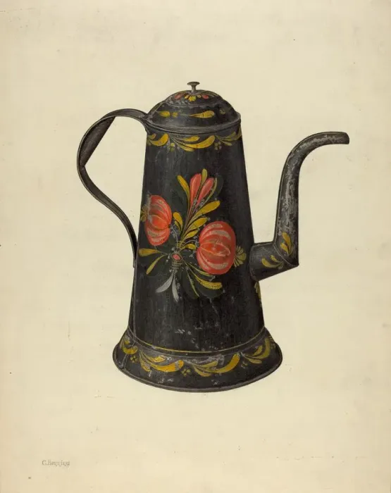 Framed Print : Toleware Coffee Pot, 1935 / 1942. Creator: Charles Henning Framed Print : Toleware Coffee Pot, 1935 / 1942. Creator: Charles Henning