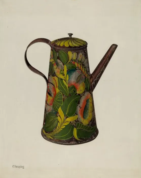 Framed Print : Toleware Coffee Pot, 1935 / 1942. Creator: Charles Henning Framed Print : Toleware Coffee Pot, 1935 / 1942. Creator: Charles Henning