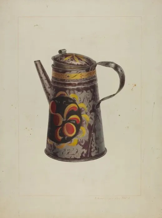 Framed Print : Toleware Coffee Pot, c. 1938. Creator: Edward L Loper Framed Print : Toleware Coffee Pot, c. 1938. Creator: Edward L Loper