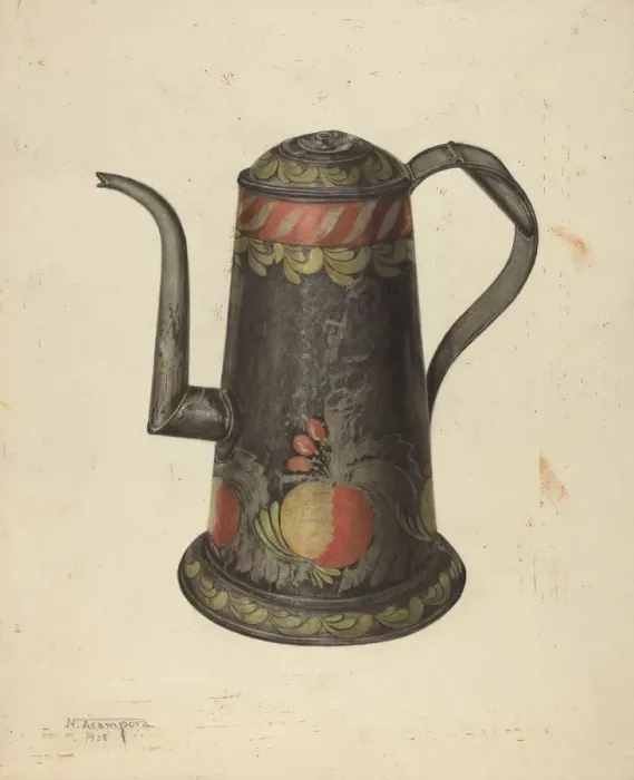 Framed Print : Toleware Coffee Pot, c. 1938. Creator: Nicholas Acampora Framed Print : Toleware Coffee Pot, c. 1938. Creator: Nicholas Acampora
