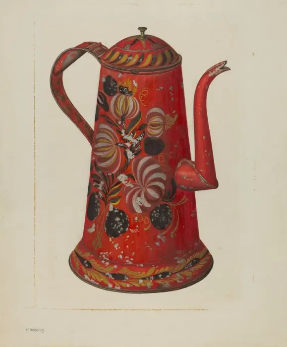Framed Print : Toleware Coffee Pot, c. 1940. Creator: Charles Henning Framed Print : Toleware Coffee Pot, c. 1940. Creator: Charles Henning