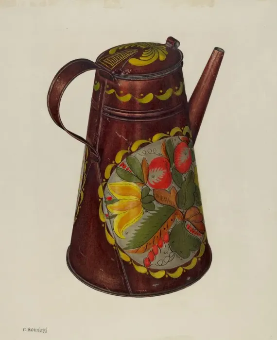 Framed Print : Toleware Coffee Pot, c. 1940. Creator: Charles Henning Framed Print : Toleware Coffee Pot, c. 1940. Creator: Charles Henning