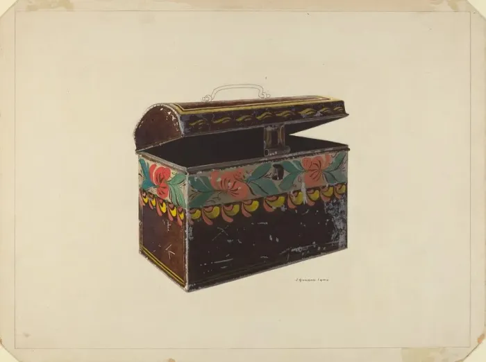 Framed Print : Toleware Document Box, c. 1938. Creator: J. Howard Iams Framed Print : Toleware Document Box, c. 1938. Creator: J. Howard Iams