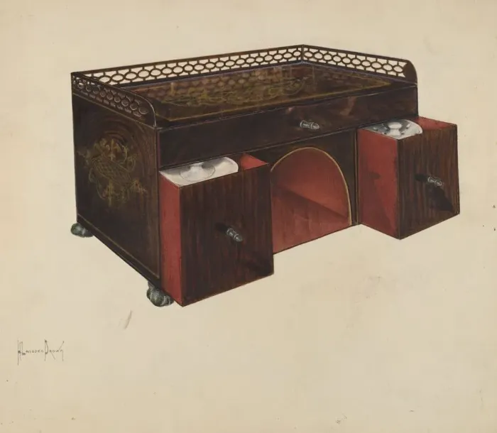 Framed Print : Toleware Ink Stand, c. 1937. Creator: H. Langden Brown Framed Print : Toleware Ink Stand, c. 1937. Creator: H. Langden Brown